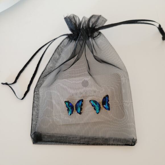Blue Green Crystal Butterfly Stud Earrings Set of Korea Design, Gift Bag - Picture 12 of 14